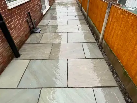 Clean garden path after pressure washing