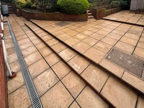 Tiered patio and steps after cleaning